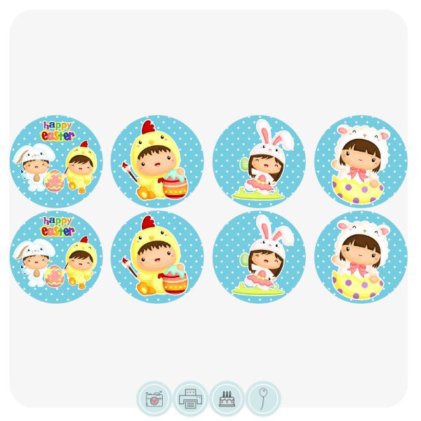 Kids in Easter Costumes Cupcake Toppers