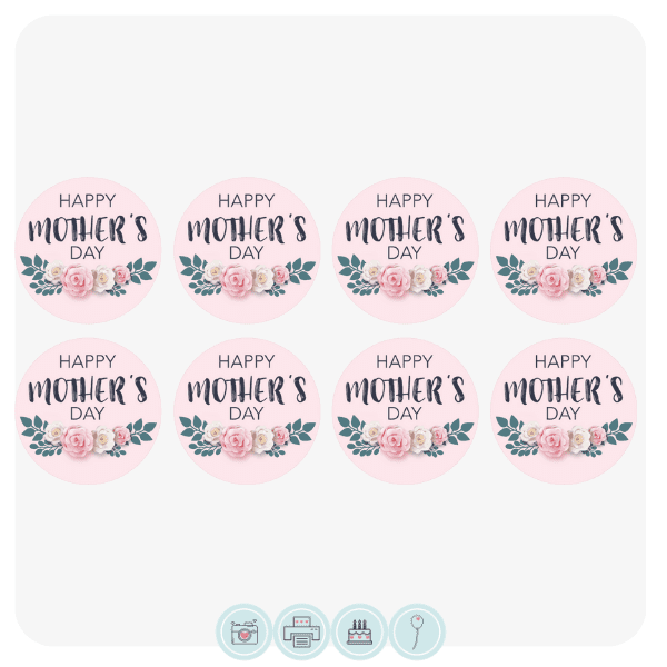 Mother's day pink and white roses Cupcake Toppers