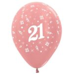 30cm Age 21 Latex Balloons 6 Pack - Metallic Rose Gold