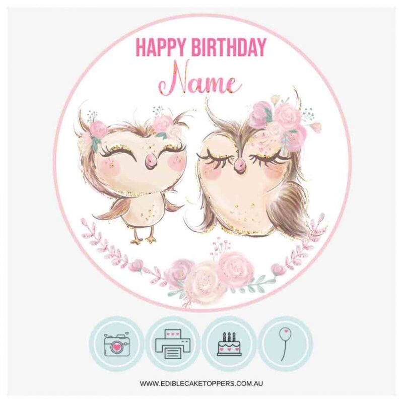 Watercolour Owls - Edible Cake Topper