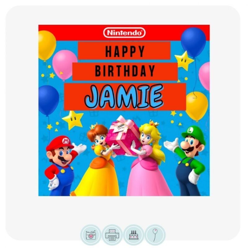 Nintendo Happy Birthday - Square Edible Cake Topper