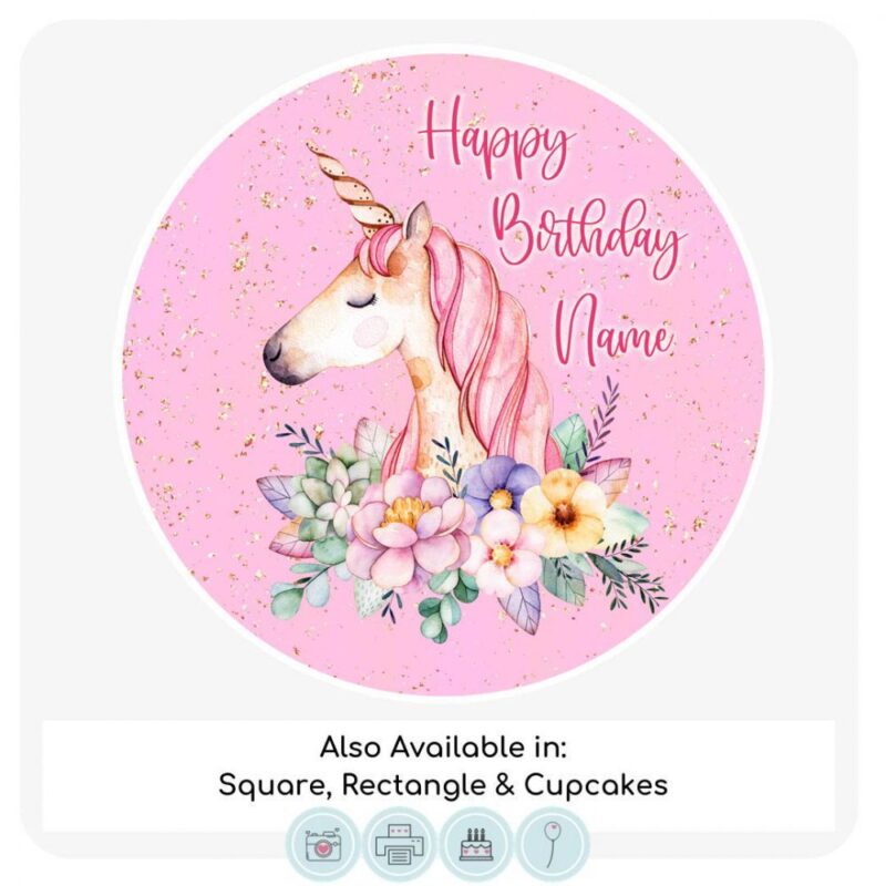 Watercolour Unicorn Themed Cake Topper