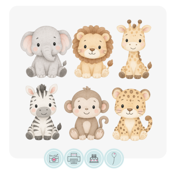 Watercolour Safari Acrylic Cake Charms 6pc set