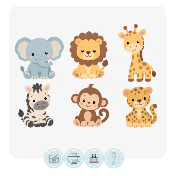 Safari Acrylic Cake Charms 6pc set