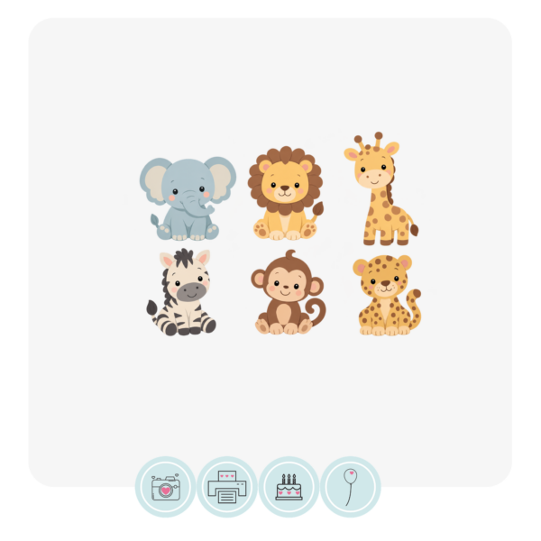 Safari Acrylic Cupcake Charms 6pc set