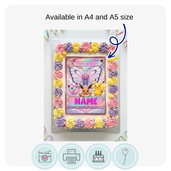Pink Pokemon Card Inspired - Rectangle Edible Cake Topper