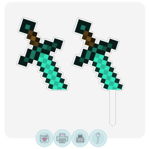 Pixel Sword Acrylic Cake Charm Topper