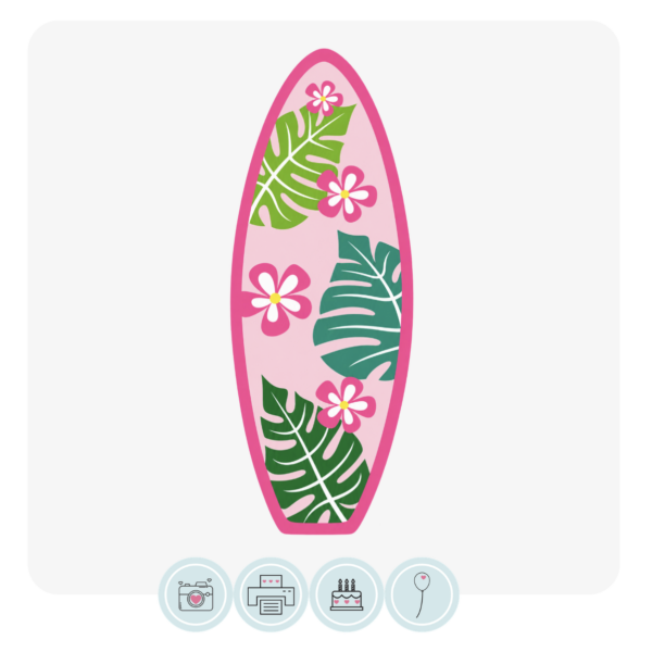 Pink Surfboard Acrylic Cake Charm Topper